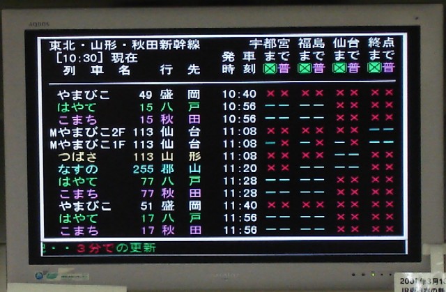 東北・山形・秋田新幹線空席情報